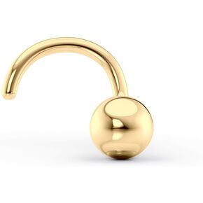 Lavari Jewelers 20 Gauge Curved Screw Ball Nose Stud for Women - 14k Yellow Gold Nose Ring - Unisex Hypoallergenic Nostril Piercing Jewelry - 20G Body Piercing for Men