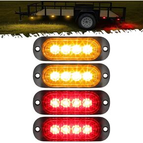 Partsam 4Pcs 3.4 inch Aluminum Housing Red/Amber LED Clearance Side Marker Lights, Surface Mount Marker Lights of Trailer Pickup Truck Tractor RV Motorcycle Golf Cart,IP67 Waterproof(2Red +2 Amber)