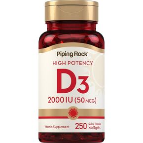 Piping Rock Vitamin D3 2000 IU | 250 Softgels | High Potency | Cholecalciferol Supplement | Non-GMO, Gluten Free