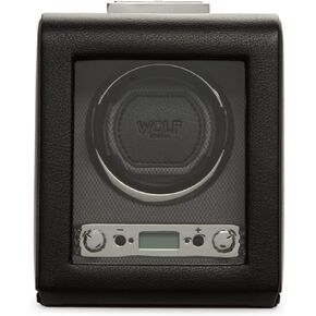 WOLF Viceroy Single Watch Winder with Glass Cover, Black - Secure Fit with Patented Lock-in Dynamic Cuff - Accommodates All Wrist Sizes - Vegan Leather - includes Universal Adapter in Kuwait