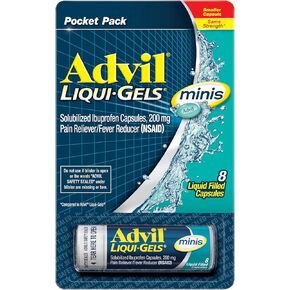 Advil Liqui-Gels minis Pain Reliever and Fever Reducer, Pain Medicine for Adults with Ibuprofen 200mg for Pain Relief - 8 Liquid Filled Capsules
