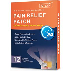 WILD+ Pain Relief Patches for Shoulder - 20 Patches, Maximum Strength Back Relief Patch, High Elastic Heat Therapy Patches, Back Heat Pad, Knee Patch Plaster, Adhesive Heat Patches for Pain Relief