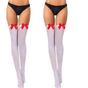 2 Pairs Oktoberfest Women Thigh High Stockings Bow Thigh High Socks Over the Knee Silk Socks Cosplay Dress up Socks for Halloween Oktoberfest Daily Dress