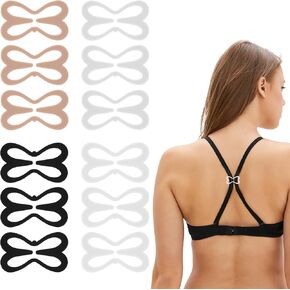 Bra Strap Clips, 12Pcs Bra Clips to Make Racerback-Bra Hooks for Racerback to Hide Straps Bra Strap Holders for Slipping (Black, White, Beige, Clear)