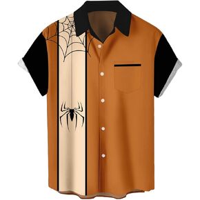 Deer Lady 2024 Halloween Button Down Shirts for Men Funny Pumpkins Hawaiian Short Sleeve Casual Bowling Shirt