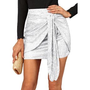 GRACE KARIN Women's Sequin Skirt 2024 Sparkly Glitter Bodycon Mini Skirts with Belt Club Night Out Party