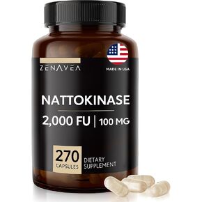 Zenavea Nattokinase Supplement - 2000 FU, 60 Caps (2 Months Supply) - Vegan, Non-GMO, Gluten Free - Nattokinase 100mg - Natto Supplement Support Cardiovascular and Circulatory Blood Heart Health