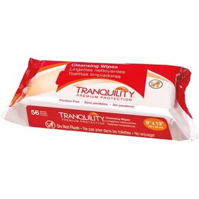 Tranquility Cleansing Wipes, Adult Size Disposable Wet Washcloths, Enriched with Aloe Vera, Chamomille, & Vitamin E, Hypoallergenic, Alcohol-Free, Mild Scented, 9"x13", 56ct Bag (Case of 12)