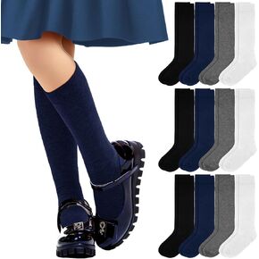 12 زوج زي مدرسي جورب فتاة الأزرق الداكن الركبة جورب القطن سلس جورب طويل للطفل بلون فوق العجل جورب in Kuwait