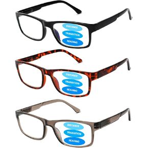 ZOECENT 3 Pack Progressive Multifocus Reading Glasses for Women Men Blue Light Blocking Spring Hinges Computer Readers (Mix Color, 3.00, x)