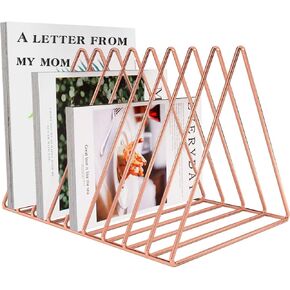 Files Folder Stand Desktop File Organizer, Triangle Wire Magazine Holder Book Shelf, 9 Slot File Sorter Eye-catching Decoration for Indoor Office Home, Photography props, Fashion in INS (Rose Gold)