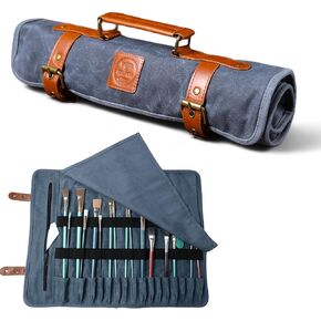 Earth & Fiber Co. Waxed canvas and leather paint brush holder - Art bag for painting, drawing & art supplies - Painting supplies and art supplies for adults - Art storage roll bag for artists