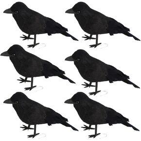 Halloween Black Crows,Realistic Feathered Crow Ravens Prop for Inddor Outdoor Halloween Party Decoration Supply,Pack of 6