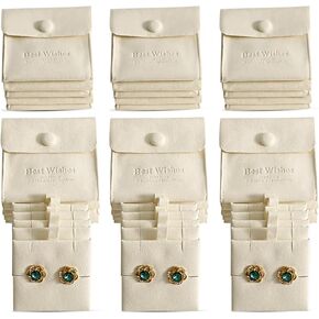 20 Pcs Microfiber Jewelry Pouch 8x8 cm, Jewelry Packaging Bag Luxury Small Jewelry Gift Bags Snap Button Jewelry Roll for Earring Necklace Pendant Packing (BEIGE)