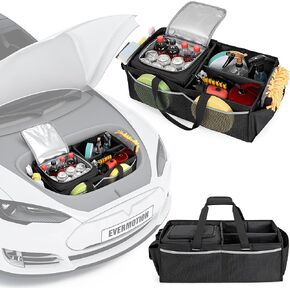 Front Trunk Organizer with Cooler Bag Compatible with Tesla Model 3 / Model Y, Frunk Storage Bag Collapsible with Multi-Compartment for Trip Accessories, Tools, Food and Drink, Black