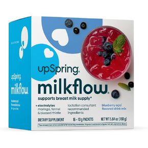 Upspring Milkflow Electrolyte Breastfeeding Supplement Drink Mix Fenugreek-Free, Moringa | Blueberry Acai Flavor | Lactation Supplement to Support Breast Milk Supply & Restore Electrolytes* | 16 Mixes