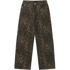 Y2k Jeans Cheetah Print Jeans Oversized Wide Leg High Waisted Cargo Pants Leopard Print Pants for Women