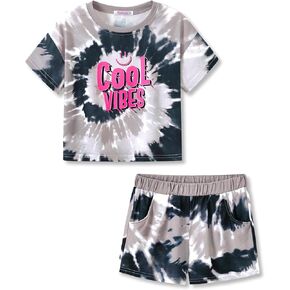 Topgal Soft Little/Big Girls Summer T-Shirt and Shorts Outfit Swirl Pattern Clothes Set Size 6-18