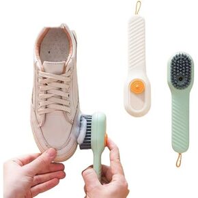 2pcs Shoe Brush with Soap Dispenser-Multifuctional Shoe Cleaning Brush-Soap Dispenser Laundry Brush for Stains On Clothes-Soap Dispenser Shoe Cleaner Brush -Kids' Toy Brush(Green&Creamcolored)