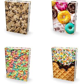 Easy Apply, Reusable Book Covers 4 Pk. Best Jumbo 9x11 Textbook Jackets for Back to School. Stretchable to Fit Most Large Hardcover Books. Perfect Fun, Washable Designs for Girls, Boys, Kids and Teens