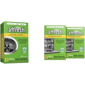 Affresh Garbage Disposal Cleaner, Removes Odor-Causing Residues, 3 Tablets & Dishwasher Cleaner, Helps Remove Limescale and Odor-Causing Residue, 12 Tablets (2 Pack)