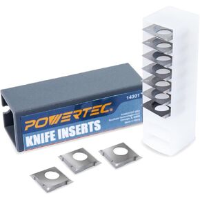POWERTEC Carbide Cutters Knives for Wen Planers PL1326, Jointers JT630H w/Spiral, Helical Cutterheads, Square Blades Inserts fits Cutech Planers, Rikon 25-130H, Craftex, 14.3mm (0.564"), 10PK (14301)
