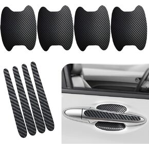 Pack-8 Car Door Bowl Handle Carbon Fiber Film, Car Door Handle Leather Anti-Scratch Protective Trim, Door Handle Cups Protective Film Side Sticker, Universal for Most Cars (Black)