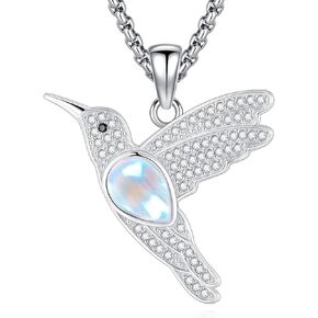 Hummingbird Necklace for Women Men - Rose Gold 925 Sterling Silver Pendant Urn Necklaces for Ashes Picture Locket Necklace Micro Pave Crystals Cubic Zirconia Moonstone Abalone Shell Turquoise Jewelry