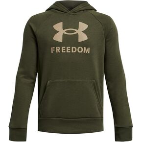 Under Armour Boy's Freedom Rival Big Flag Logo Hoodie (Big Kids) Marine Od Green/Desert Sand LG (14-16 Big Kid)