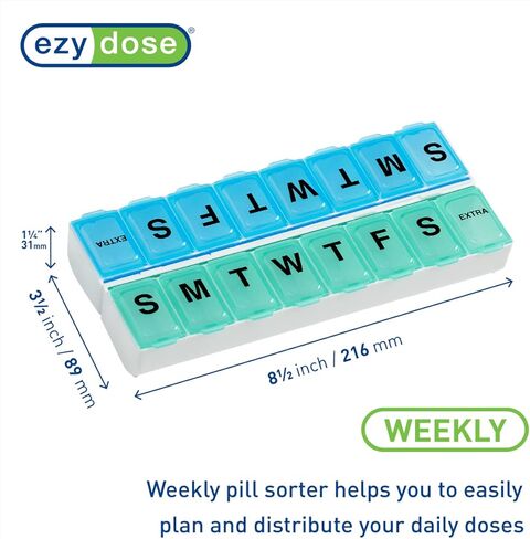 Ezy Dose Weekly (7-Day) AM/PM Pill Organizer, Vitamin Case, and Medicine Box, Medium Compartments, 2 Times a Day, Blue in Saudi Arabia