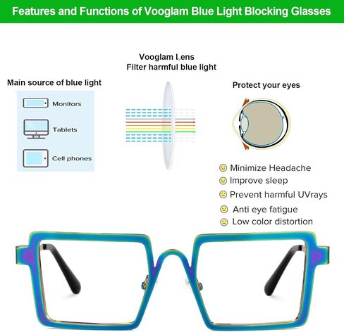 VOOGLAM Stylish Rectangle Blue Light Blocking Glasses for Women Anti UV Eyestrain Eyewear Cairbre in Saudi Arabia
