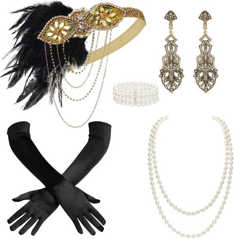 BABEYOND 1920s Accessories for Women - Flapper Headpiece Feather Great Gatsby Accessories for Women Pearl Necklace Gloves in Saudi Arabia