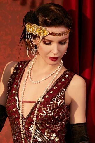 BABEYOND 1920s Accessories for Women - Flapper Headpiece Feather Great Gatsby Accessories for Women Pearl Necklace Gloves in Saudi Arabia