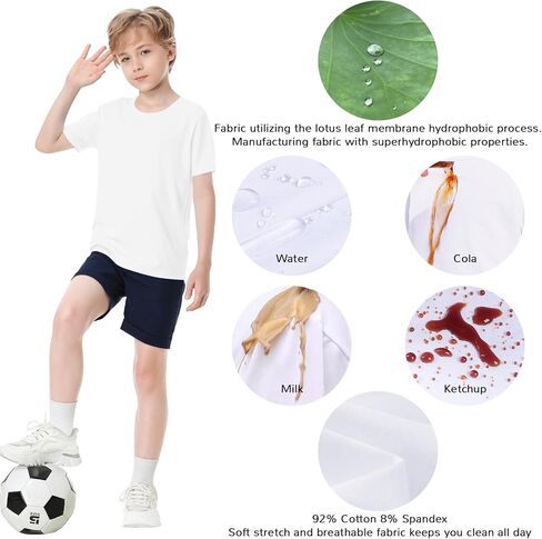 Toddler to Youth Stain Resistant T-shirts Kids Cotton Short Sleeve Water Repellent Shirts for Boys and Girls in Saudi Arabia