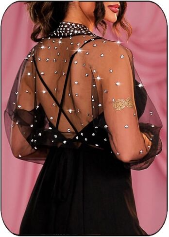 GORAIS حجر الراين تول تجاهلت السهرة بوليرو جاكيتات طويلة الأكمام لامعة الزفاف الزفاف شير تتغاضى للنساء in Kuwait