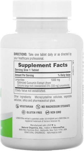 NaturesPlus PRO Longvida Curcumin 1000 mg - 60 قرصًا - يعزز الحماية الصحية من الجذور الحرة - غير معدل وراثيًا، نباتي وخالي من الغلوتين - 60 وجبة in Saudi Arabia