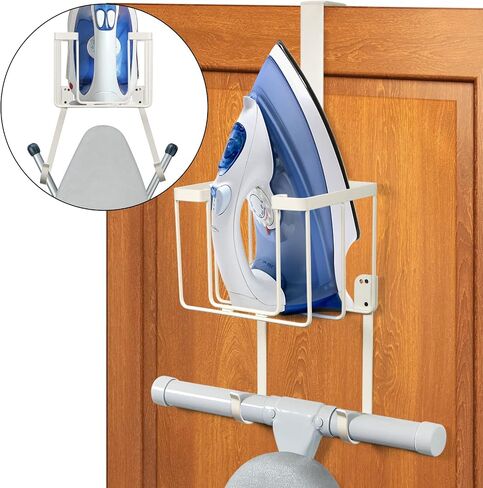 Over The Door/Wall Mount Ironing Board Hanger, Laundry Room Iron and Ironing Caddy Board Storage Holder, Black in Kuwait