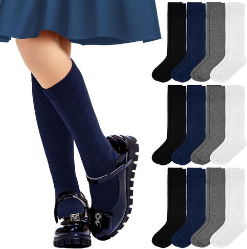 12 زوج زي مدرسي جورب فتاة الأزرق الداكن الركبة جورب القطن سلس جورب طويل للطفل بلون فوق العجل جورب in Kuwait