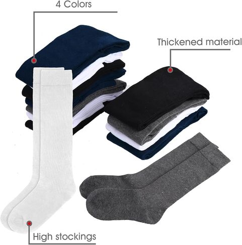 12 زوج زي مدرسي جورب فتاة الأزرق الداكن الركبة جورب القطن سلس جورب طويل للطفل بلون فوق العجل جورب in Kuwait