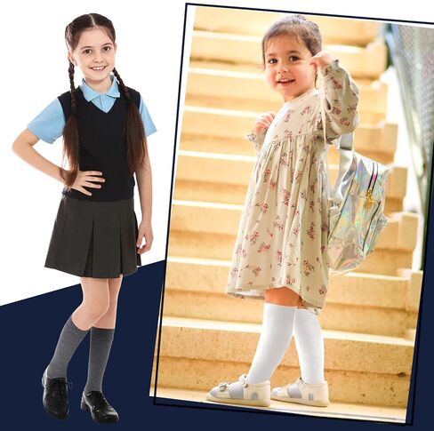 12 زوج زي مدرسي جورب فتاة الأزرق الداكن الركبة جورب القطن سلس جورب طويل للطفل بلون فوق العجل جورب in Kuwait