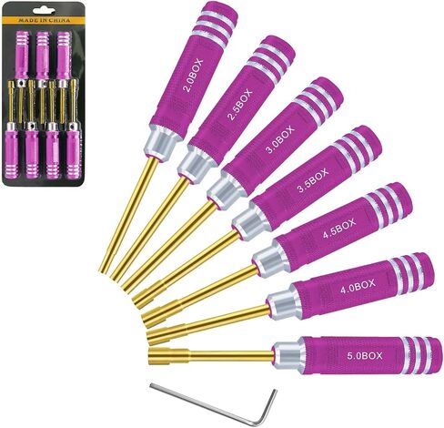 Hex Nut Screwdriver Set 2.0mm 2.5mm 3.0mm 3.5mm 4.0mm 4.5mm 5.0mm Hexagonal Head Nut Driver for Axial SCX24 Wheel Fixing 7PCS Screwdrivers Suit for RC Models Car Boat Helicopter in Saudi Arabia