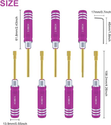 Hex Nut Screwdriver Set 2.0mm 2.5mm 3.0mm 3.5mm 4.0mm 4.5mm 5.0mm Hexagonal Head Nut Driver for Axial SCX24 Wheel Fixing 7PCS Screwdrivers Suit for RC Models Car Boat Helicopter in Saudi Arabia