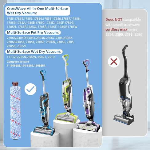 بدائل JORAIR متوافقة مع Bissell CrossWave، 3 أسطوانة فرشاة متعددة الأسطح 1868 + 3 مرشح فراغ 1866، مقارنة بالجزء 1608683، 160-8683، 1608684 in Kuwait