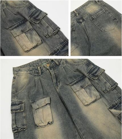 Baggy Cargo Pants for Women Girls Wide Leg Jeans Y2k Hip Hop Streetwear Low Rise Oversized Jeans Grunge Clothes Blue in Saudi Arabia