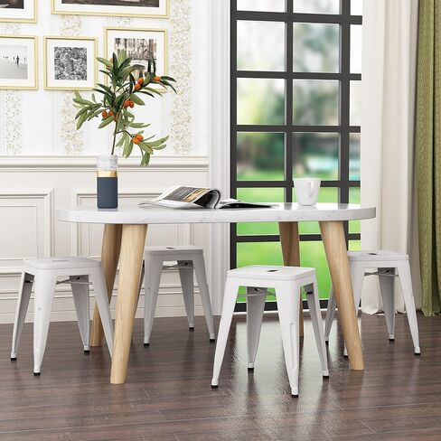 ALISH 18 Inch Stools Backless Metal Stool Stackable Short Stools School Chairs Metal Dining Chairs Set of 4 Stools for Classroom White in Saudi Arabia