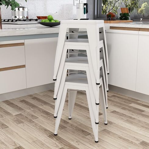 ALISH 18 Inch Stools Backless Metal Stool Stackable Short Stools School Chairs Metal Dining Chairs Set of 4 Stools for Classroom White in Saudi Arabia