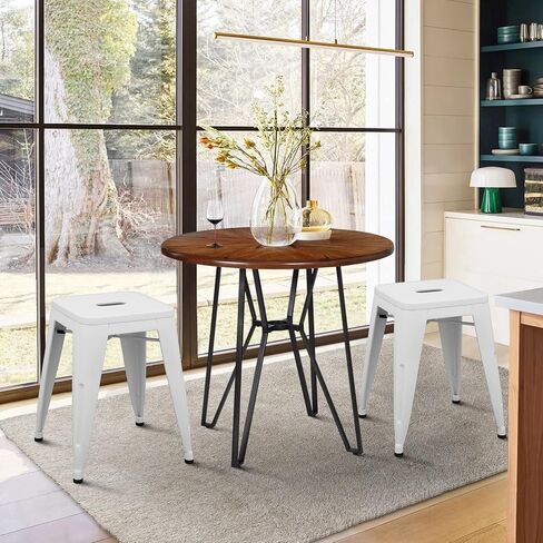 ALISH 18 Inch Stools Backless Metal Stool Stackable Short Stools School Chairs Metal Dining Chairs Set of 4 Stools for Classroom White in Saudi Arabia