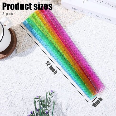Koogel 8PCS Clear Rulers, Colorful Plastic Rulers 12 Inch Bulk for Classroom Straight Rulers with Centimeters and Inches for Kids School Office Home in Saudi Arabia