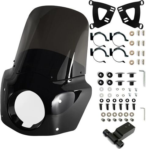 طقم الزجاج الأمامي للدراجات النارية، 5.75 بوصة للمصابيح الأمامية 15 بوصة للدراجة النارية المدخنة شوكات 48-58 مم مع وصلة تمديد مناسبة لـ Harley Softail Street Bob FXBB 2018-2020 FXBBS 2021-2024 FXST in Kuwait