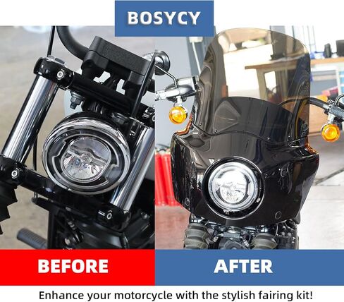 طقم الزجاج الأمامي للدراجات النارية، 5.75 بوصة للمصابيح الأمامية 15 بوصة للدراجة النارية المدخنة شوكات 48-58 مم مع وصلة تمديد مناسبة لـ Harley Softail Street Bob FXBB 2018-2020 FXBBS 2021-2024 FXST in Kuwait